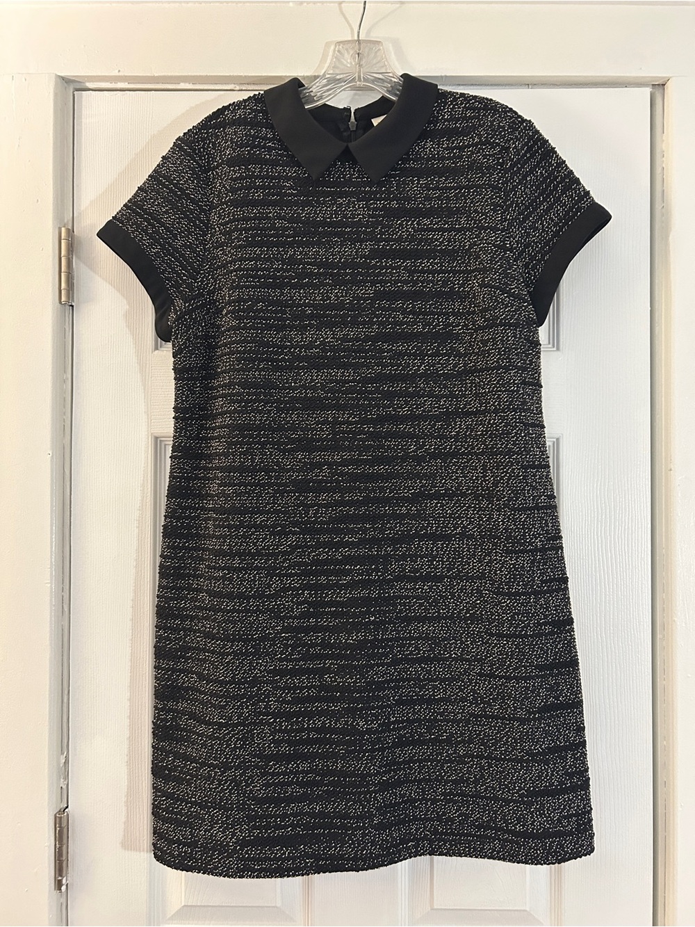 Maison Jules Black & White Textured Shift Dress with Peter Pan Collar
